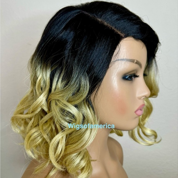 Bob wig ombré black curly lace front side part Heat ok - Picture 5 of 9